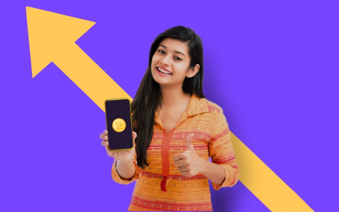 Woman showing benefits of digital gold on her phone