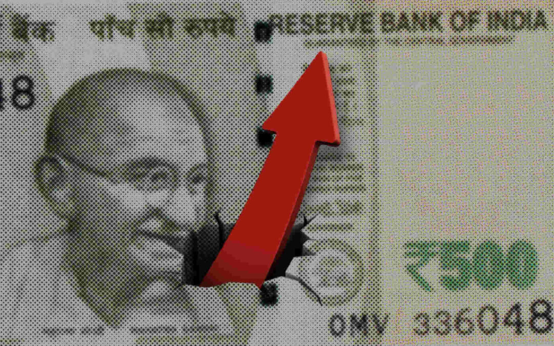 Rupee note with an upside arrow denoting what is inflation